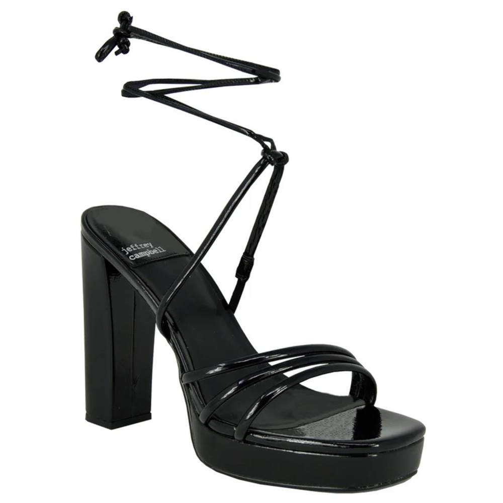 Jeffrey Campbell Prosecco Black Patent Strappy Platform Heels 8.5